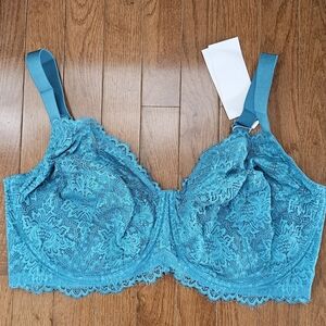 NWT HSIA Beautiful Green/Blue Lace Underwire Bra - 42H